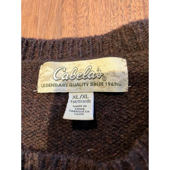 Cabela’s Men’s Wool Blend Sweater XL Tall Brown Crewneck Pullover Jumper - Picture 4 of 6